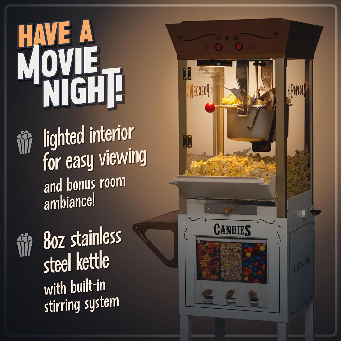 NOSTALGIA CANDY & SNACK DISPENSING POPCORN CART