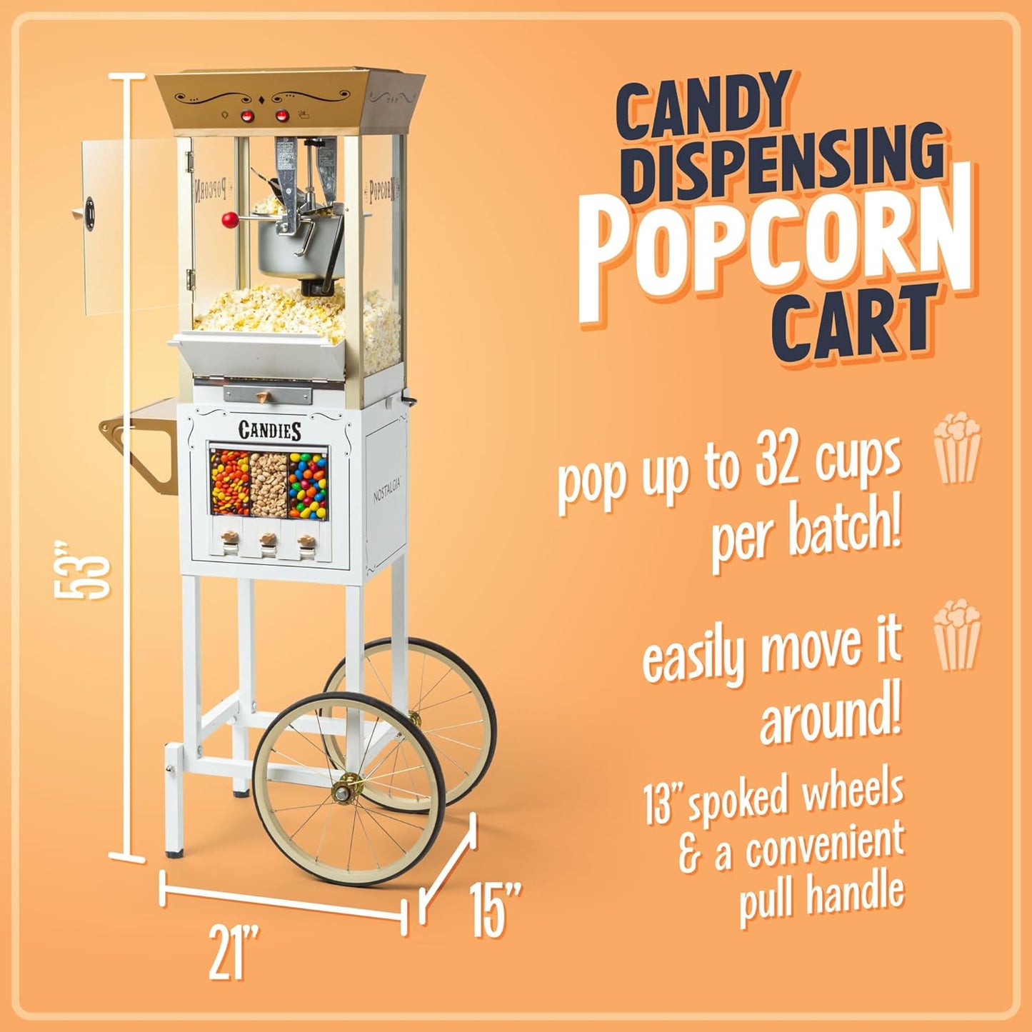 NOSTALGIA CANDY & SNACK DISPENSING POPCORN CART